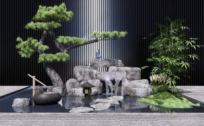 新中式假山水景3D模型下载